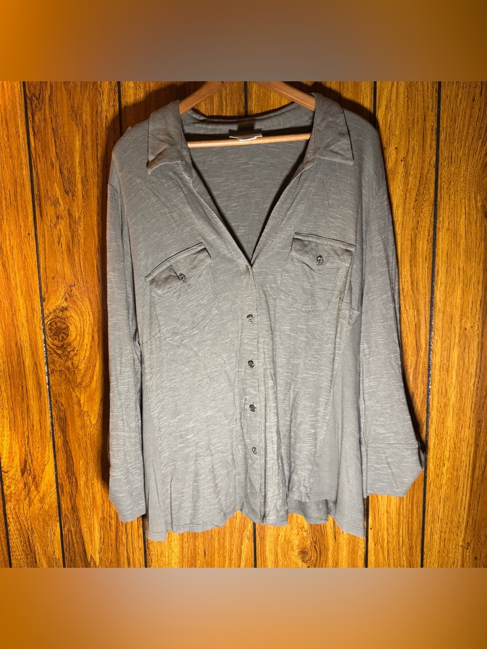 Rebecca Malone Womens Green Button Up Top 2X Granolagirl Earth Tone Neutral